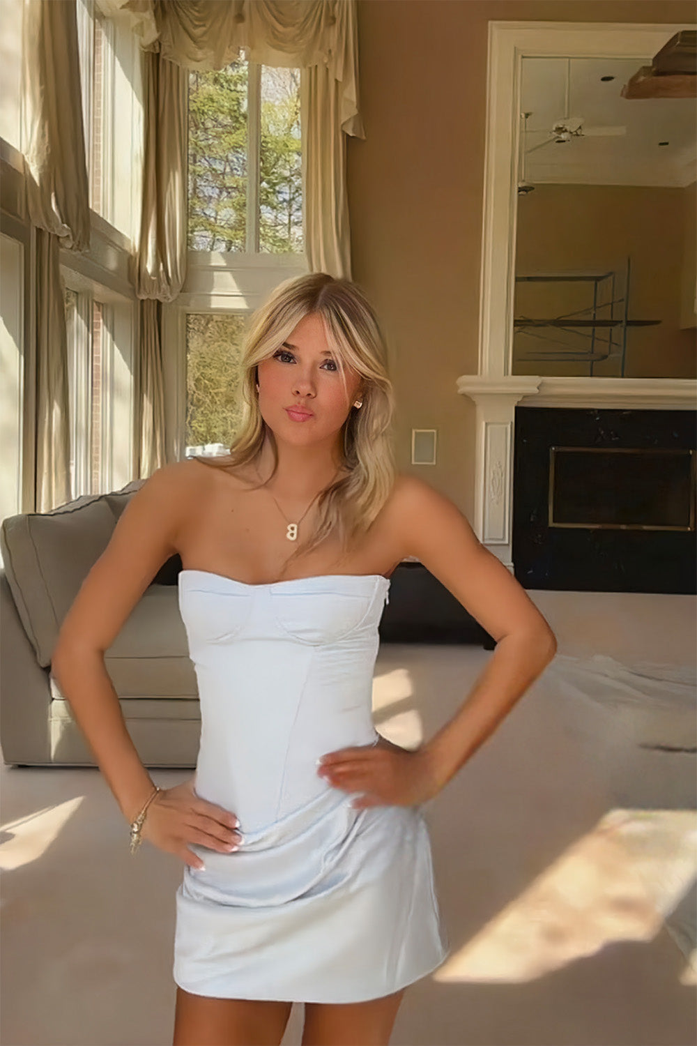 Cute Sheath Sweetheart Light Blue Corset Homecoming Dress with Criss Cross Back