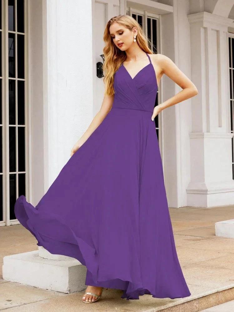 Numbersea Halter Chiffon Bridesmaid Dresses Wedding Appare Sleeveless Formal Prom Dress with Ruffled Back 28035 by numbersea