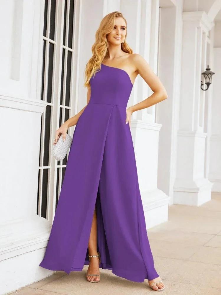 Numbersea Women's One Shoulder Formal Prom Gowns for Mother of The Bride Side Slit Bridesmaid Dresses 28052 by numbersea