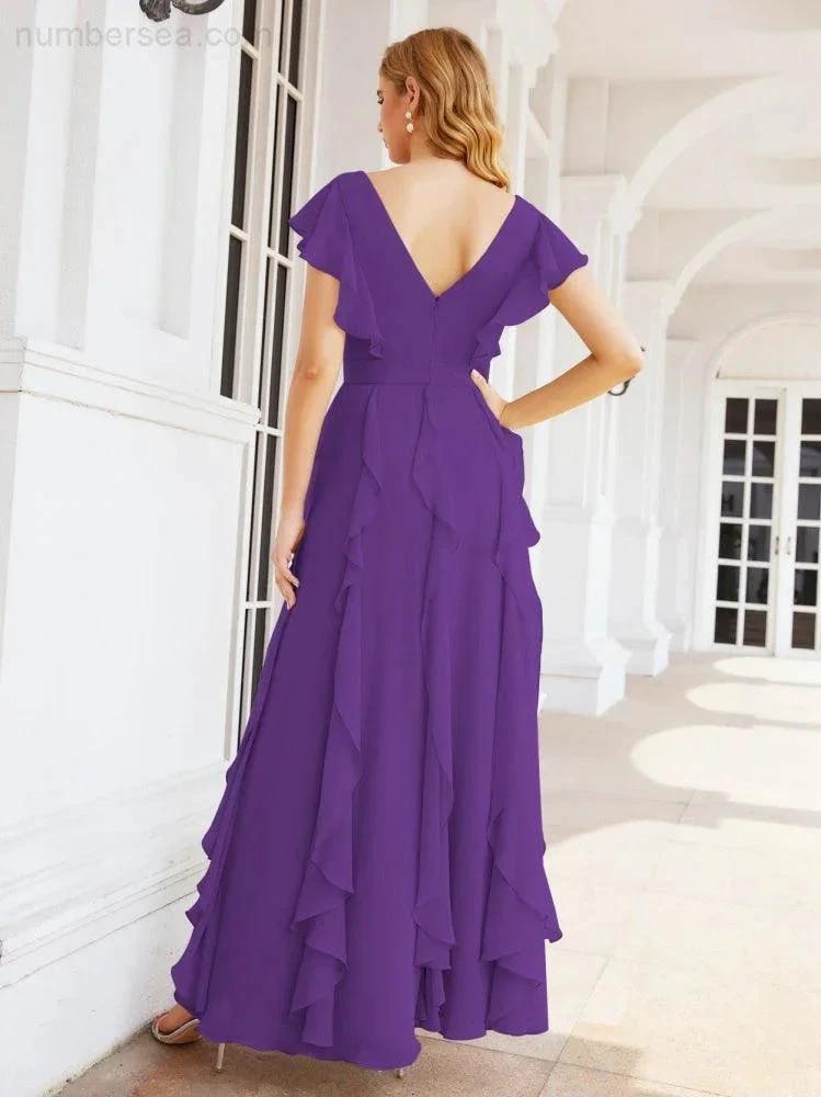 Ruffled Bridesmaid Dresses with Sleeves Long Formal Party Dress 28041 (ZD17030)