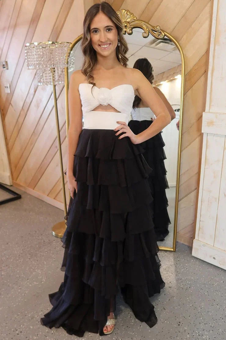 Sweety A-Line Sweetheart Pink Printed Long Tiered Prom Dress with Slit