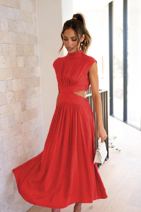 Rafaela Effortless Holiday Midi Dress with Cut Out Waist and Pockets Chic Silhouette Collection