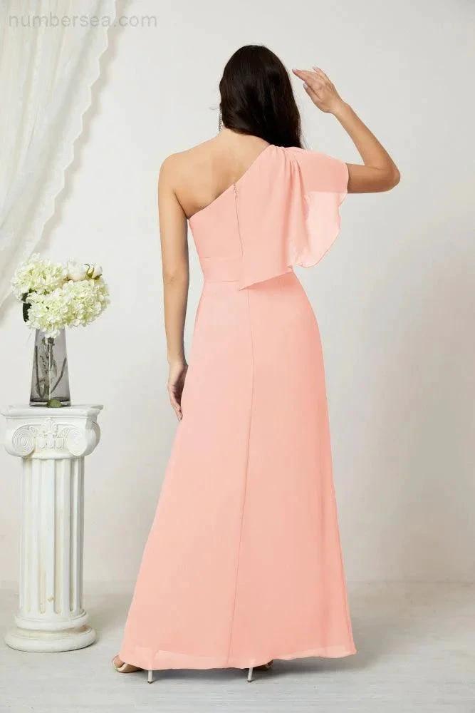 ZapDress  Chiffon Ruffled One Shoulder Long Bridesmaid Dresses A-line Formal Evening Gown Side Split 2809 (ZD17049)
