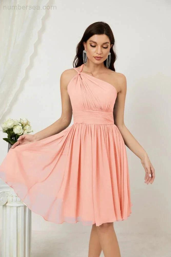 ZapDress Women Chiffon Short One Shoulder Bridesmaid Dress Formal Dresses for Party Homecoming  2804 (ZD16948)