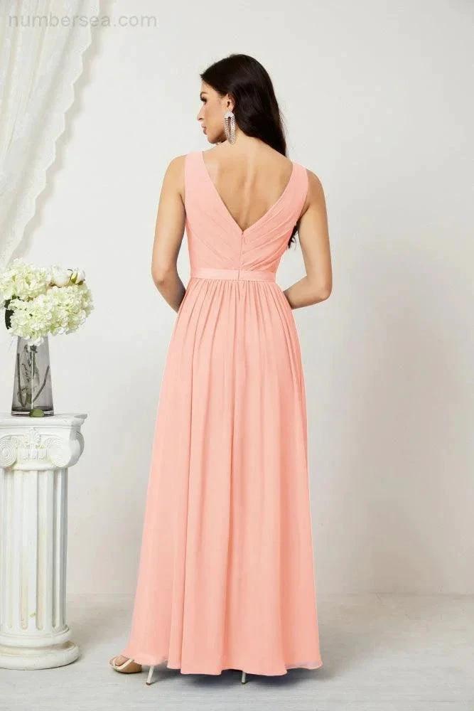 Women's Chiffon Long Bridesmaid Dresses A line Sleeveless Formal Prom Gown for Evening Party Homecoming Dresses 2808 (ZD16947)