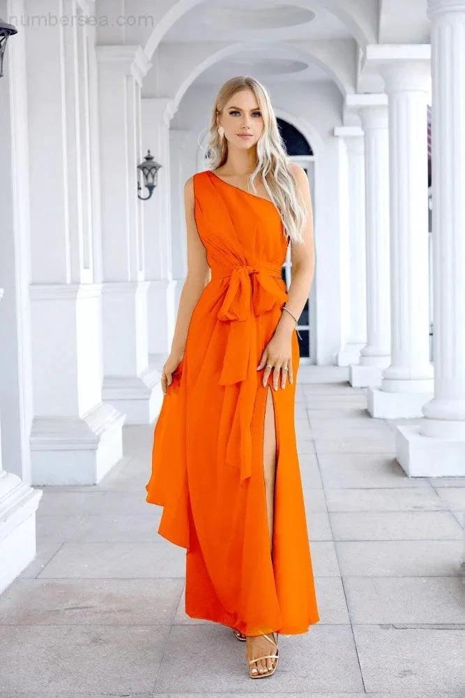 Ladies Chiffon One Shoulder Bridesmaid Evening Dress Wedding Party Evening Dress 28133 (ZD17003)