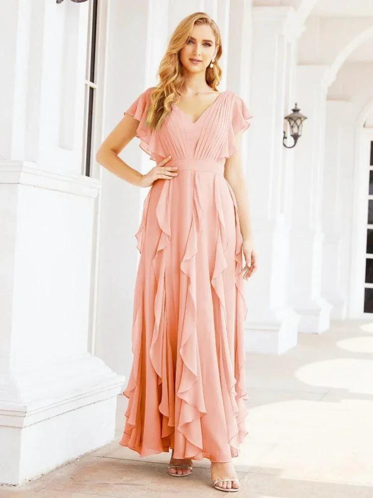 Ruffled Bridesmaid Dresses with Sleeves Long Formal Party Dress 28041 by numbersea