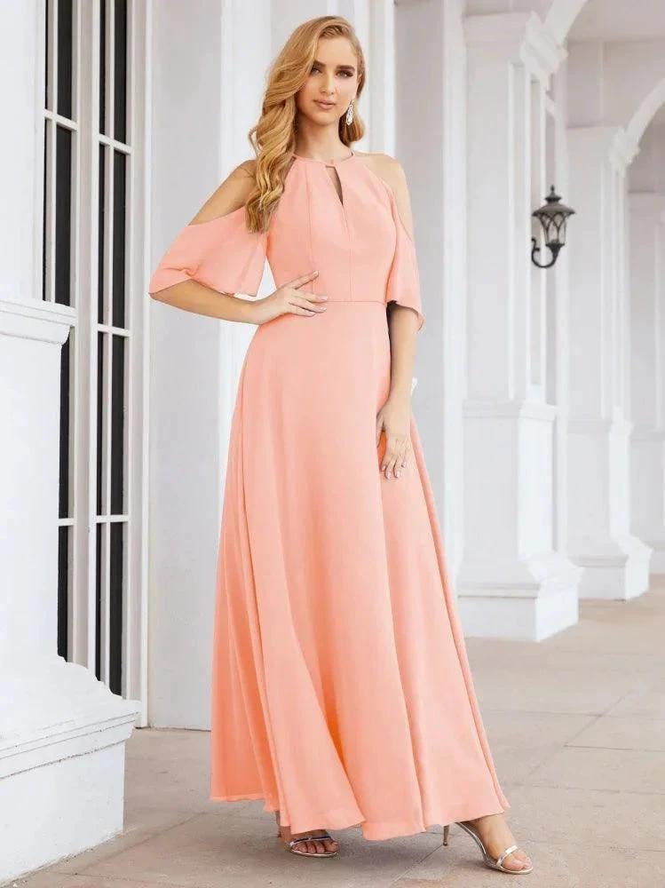Numbersea Cold Shoulder Bridesmaid Dresses A-Line Long Formal Evening Gowns 28074 by numbersea
