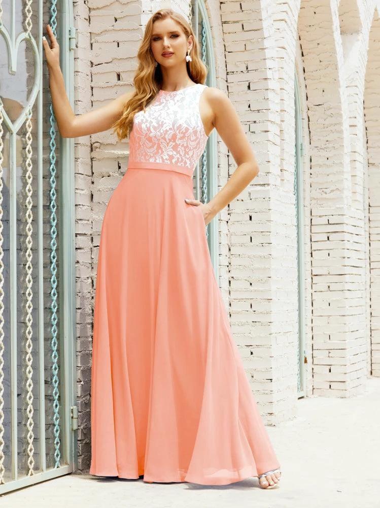 Lace Bridesmaid Dress Floor Length Evening Gowns with Pockets 28017 by numbersea