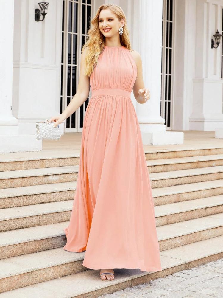 Numbersea Halter Bridesmaid Dress Empire Waist Formal Evening Prom Gown for Mother of The Bride 28030 by numbersea