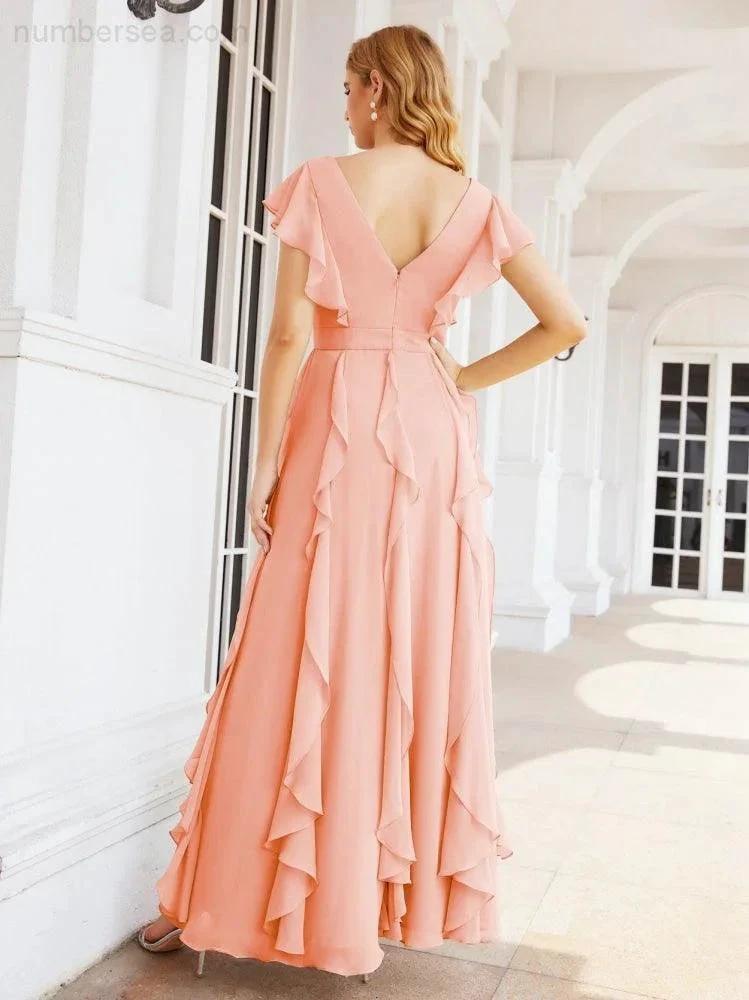 Ruffled Bridesmaid Dresses with Sleeves Long Formal Party Dress 28041 (ZD17030)
