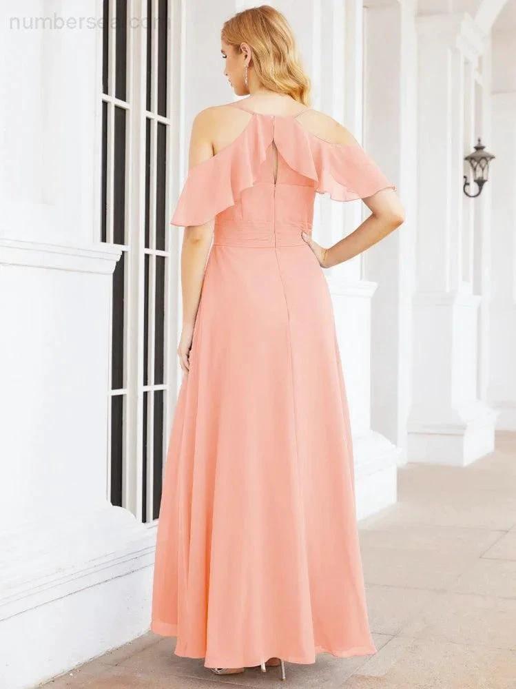 ZapDress Cold Shoulder Long Bridesmaid Dresses Side Slit Formal Prom Gowns Party Wedding 28070 (ZD16993)