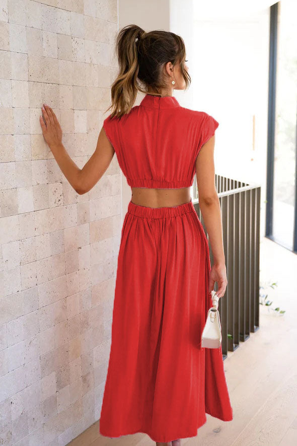 Rafaela Effortless Holiday Midi Dress with Cut Out Waist and Pockets Chic Silhouette Collection