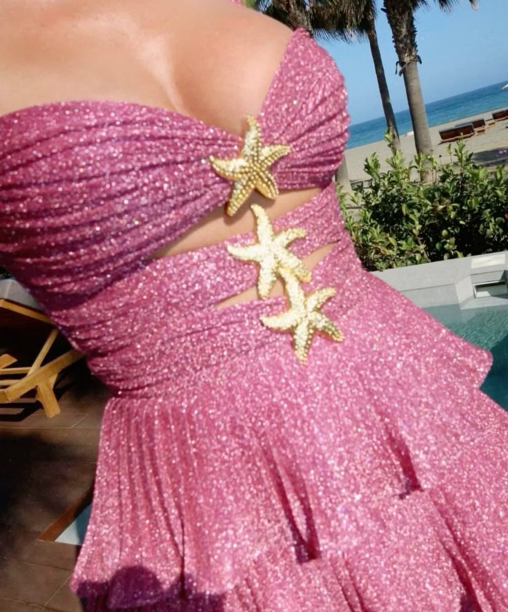 Glitter Sequins Sleeveless Mini Cocktail Dress Hot Pink Layered A Line 8th Grade Homecoming Dress - View 2 | VelvetHem