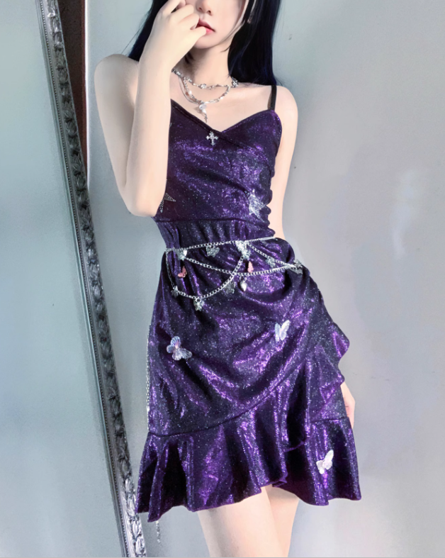 Charming Purple Spaghetti Straps Ruffle Short Homecoming Dress Birthday Outfits