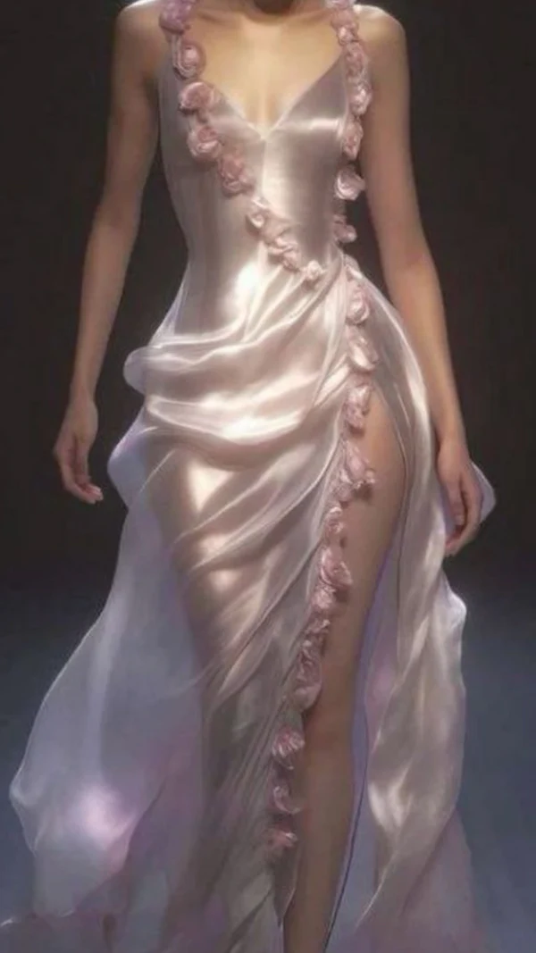 Classy Pink Rose Flowers Party Evening Dress,Slit Long Prom Dress - View 4 | VelvetHem