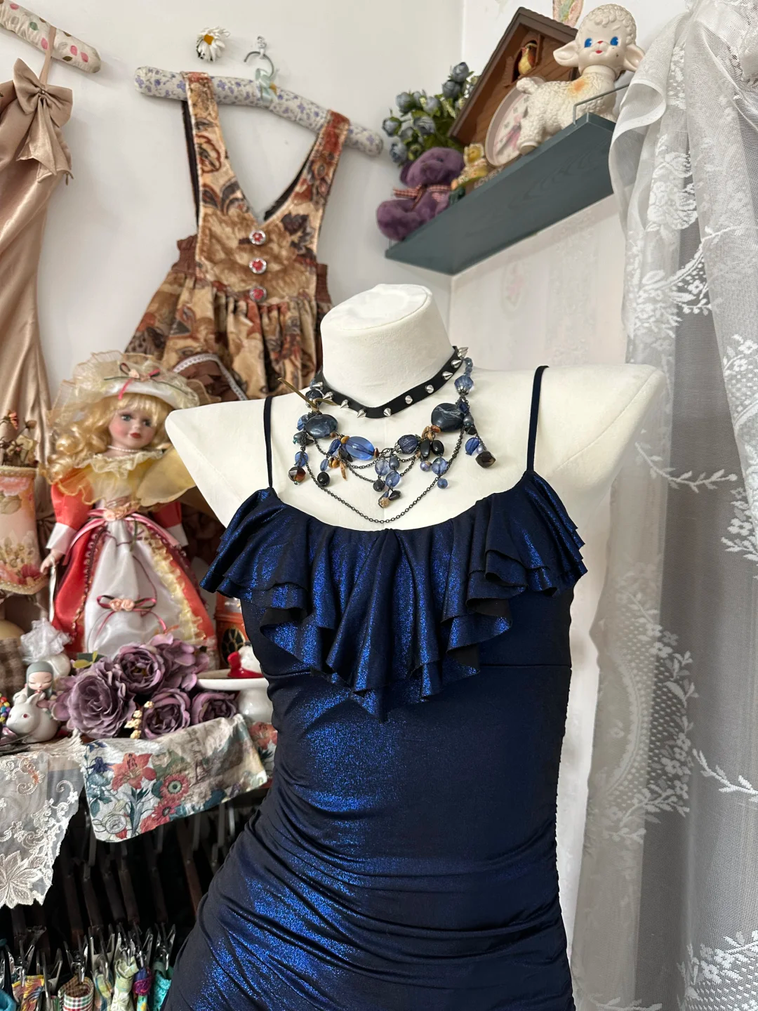 Beautiful Navy Blue Sheath Short Birthday Dress Spaghetti Straps Homecoming Dress Cocktail Dress - View 2 | VelvetHem