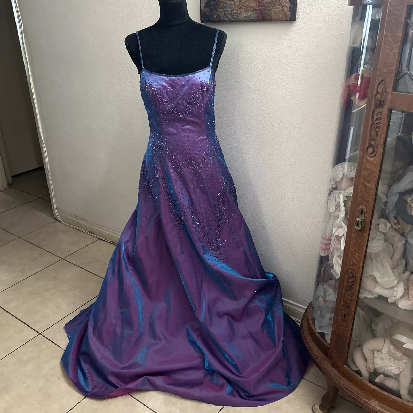 Gorgeous Purple Beaded A Line Evening Gown Spaghetti Straps Party Prom Dress Y7955