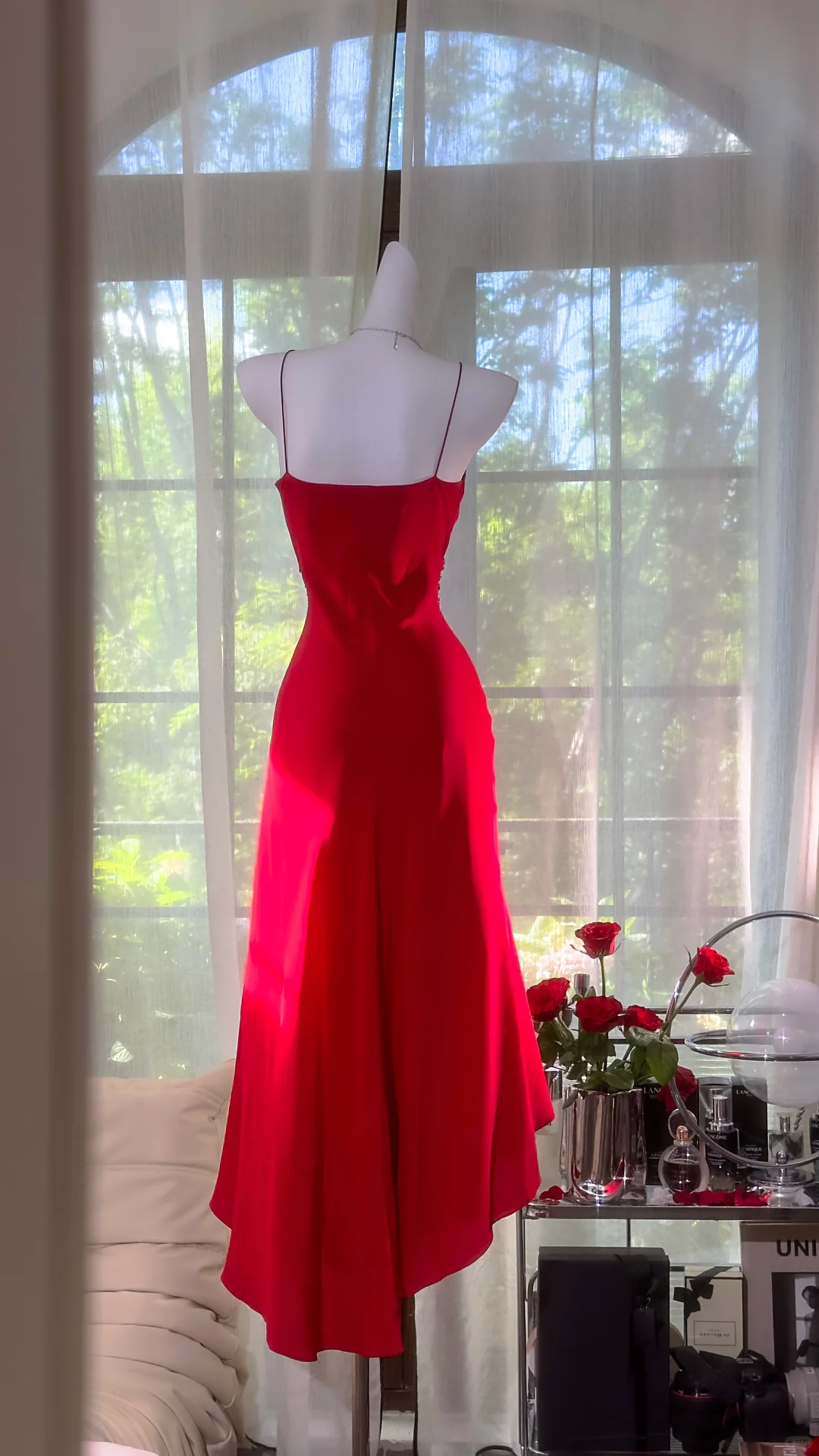 Pretty V Neck Red Birthday Party Dress Spaghetti Straps Mermaid Evening Dress - View 3 | VelvetHem
