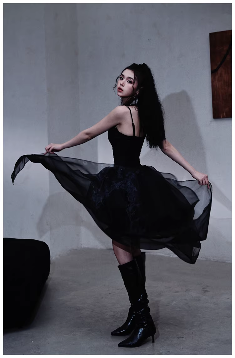 Gorgeous Black Organza Satin Beaded Long Party Dress Birthday Evening Dress - View 8 | VelvetHem