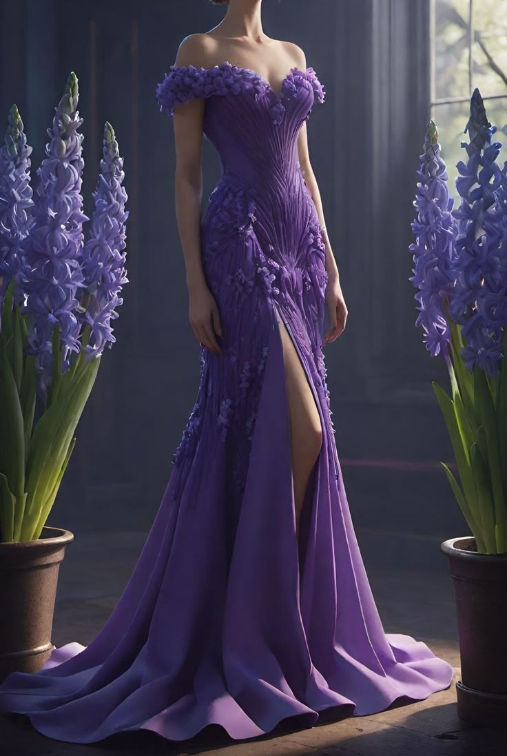Classy Purple Chiffon Appliques Slit Mermaid Evening Dress Long Prom Dress Y8317 - VelvetHem