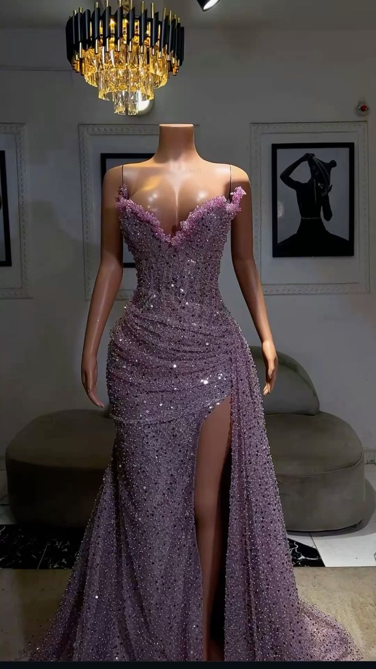 Light Purple High Split Evening Dresses, Sweetheart Mermaid Prom Dresses, Elegant Dresses for Wedding fg6769 - View 3 | VelvetHem