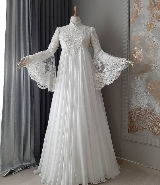 Elegant ivory flare sleeve lace wedding dress fg6386 - VelvetHem