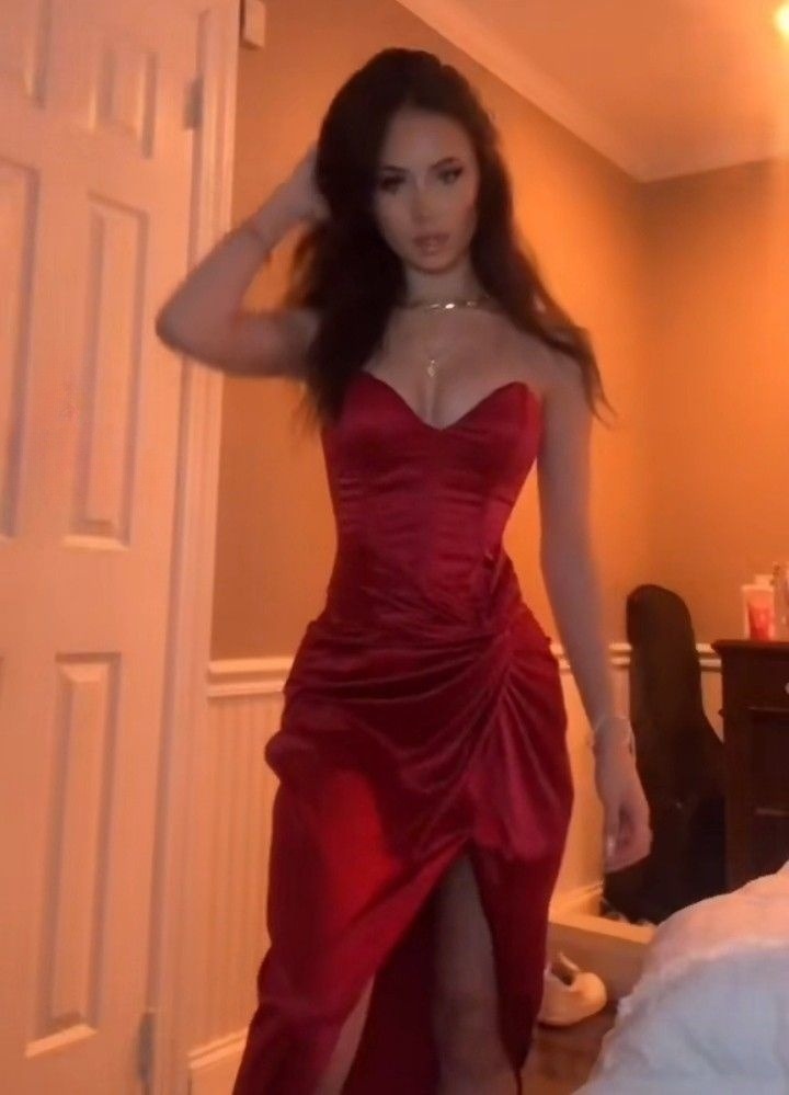 Burgundy Strapless Long Prom Dress Evening Dress With Slit fg7419 - View 6 | VelvetHem