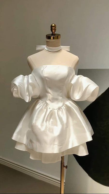 Ball Gown Strapless Short Satin Homecoming Gown Hoco Dress fg6472 - VelvetHem
