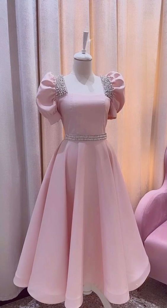 Vintage A-Line Short Prom Dress Chic Midi Evening Gown with Sleeve