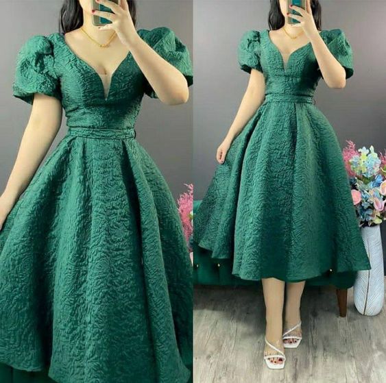 A line Green Mid Length Dress Prom Evening Dresses For Women fg6235 - VelvetHem