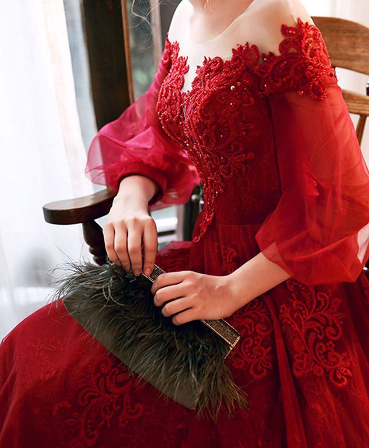 Round Neck Tulle Beads Long Prom Dress Evening Dress - View 3 | VelvetHem