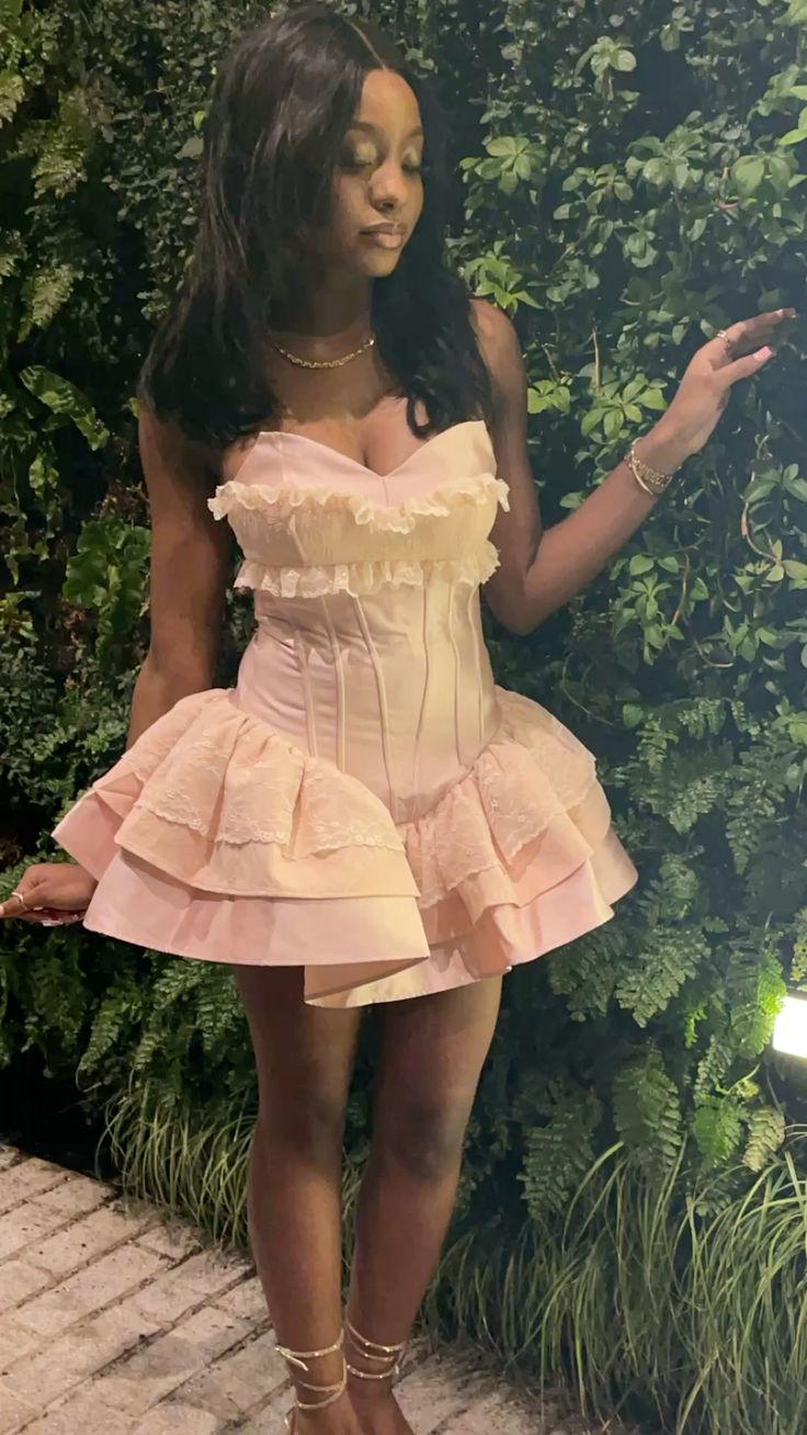 Pink Strapless Birthday Dress Pink Homecoming Dress Short Party Dress - View 2 | VelvetHem