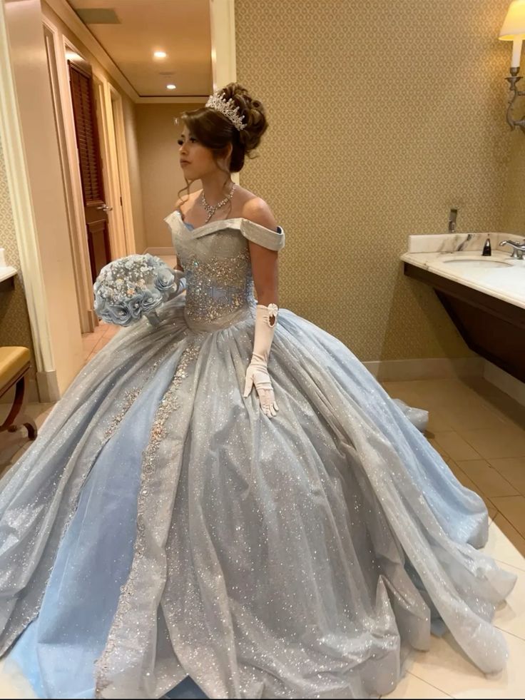 A Line Light Blue Off The Shoulder Quinceanera Dress Ball Gown fg6547 - VelvetHem