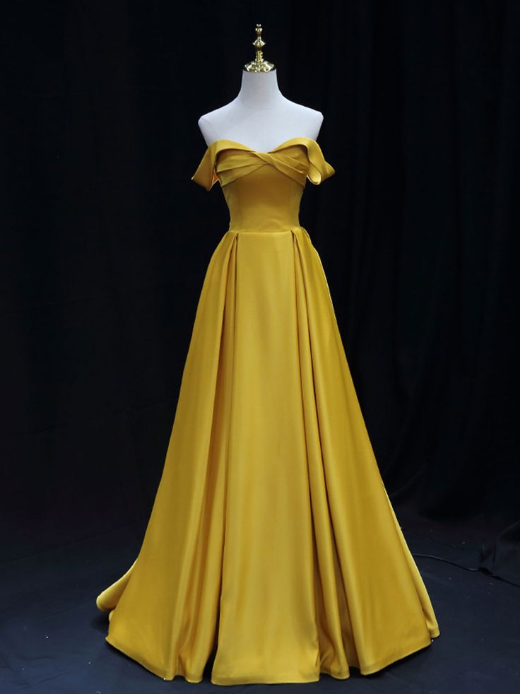 Simple Off Shoulder Yellow Satin Long Prom Dress, Yellow Formal Evening Dress fg6749 - VelvetHem