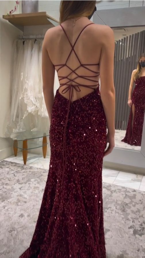 Long Evening Dresses Mermaid Sequins Prom Dress with Silt fg6711 - View 3 | VelvetHem