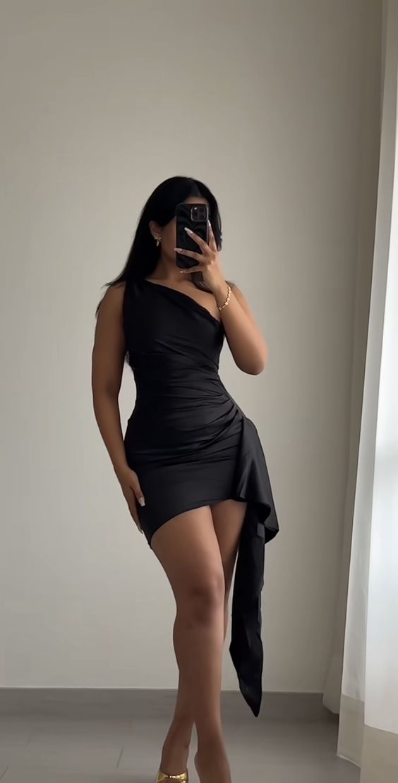 One Shoulder Ruffle Sexy Cocktail Dress Homecoming Dress - View 2 | VelvetHem