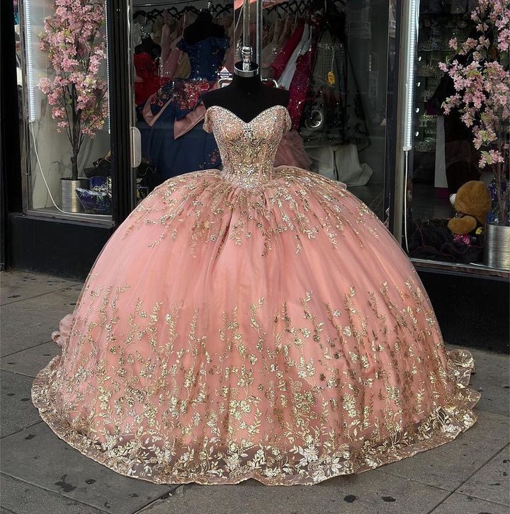 Pink Princess Quinceanera Dress with Off Shoulder Ball Gown fg6820 - View 4 | VelvetHem