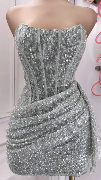 Pink Strapless Sequins Party Dress Mini Homecoming Dress Birthday Outfits fg6892 - View 7 | VelvetHem