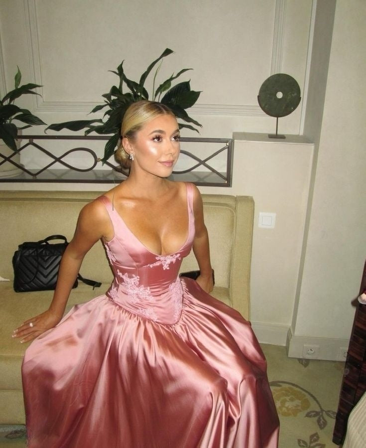 Elegant A Line Floor-length Satin Long Pink Evening Dress Prom Dresses fg6647 - View 3 | VelvetHem