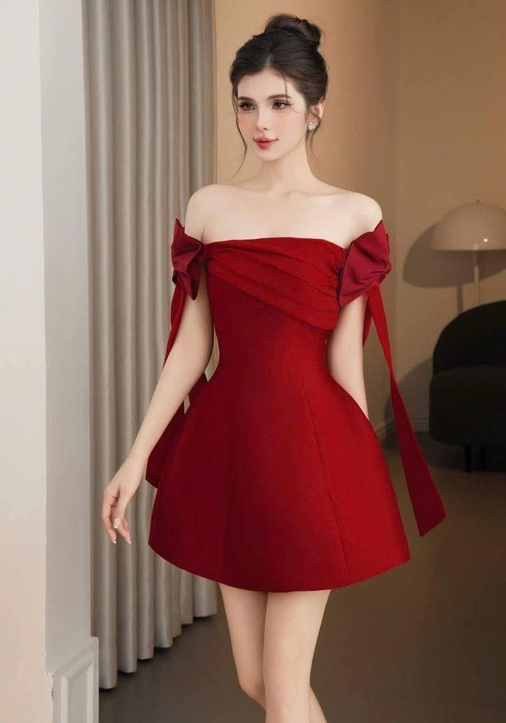 A Line Red Off Shoulder Short Prom Dress Birthday Party Dress Homecoming Dress - VelvetHem
