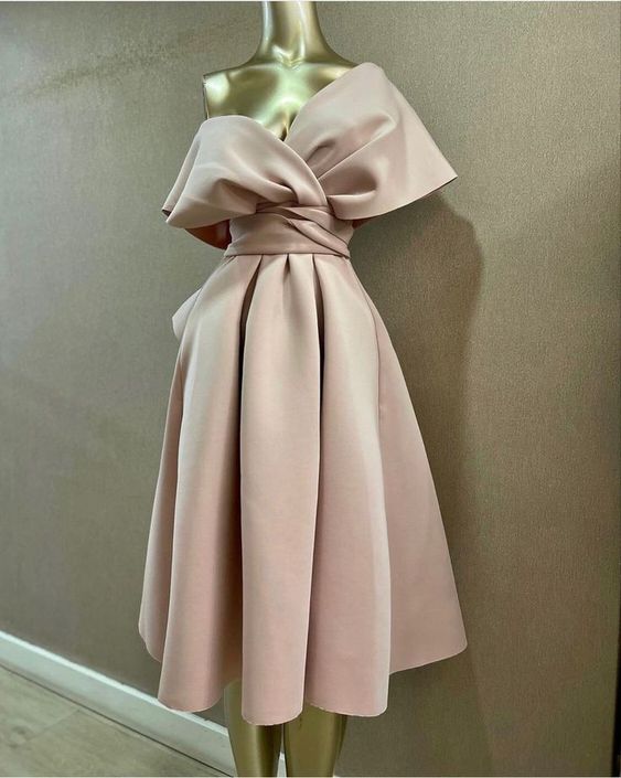 Gorgeous Cocktail Dress for Women Satin Pleated Sexy V Neck Off Shoulder Princess Prom Dresses fg6029 - View 3 | VelvetHem