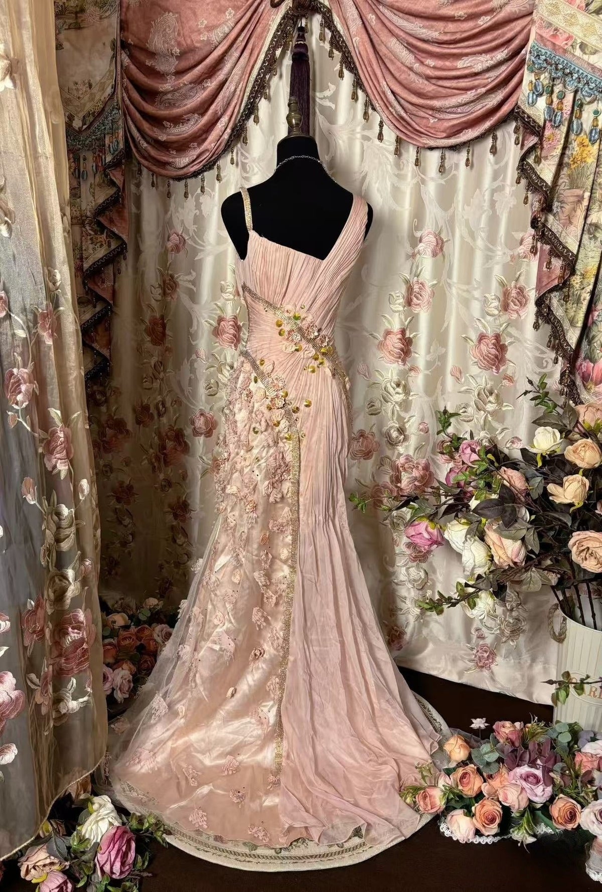 Elegant Pink Tulle Long Prom Gown New Evening Dress fg7281 - View 3 | VelvetHem