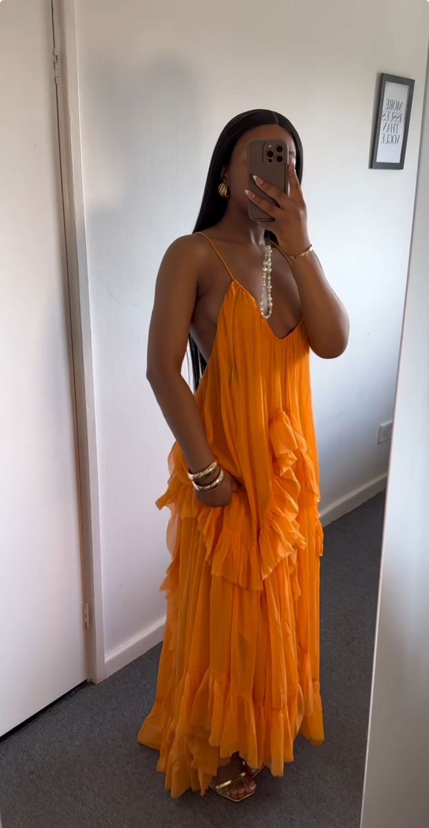 Sexy Orange Dress Long Evening Party Gowns
