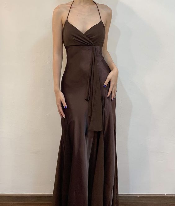 Spaghetti Straps Coffee Brown Formal Party Dress fg6194 - VelvetHem