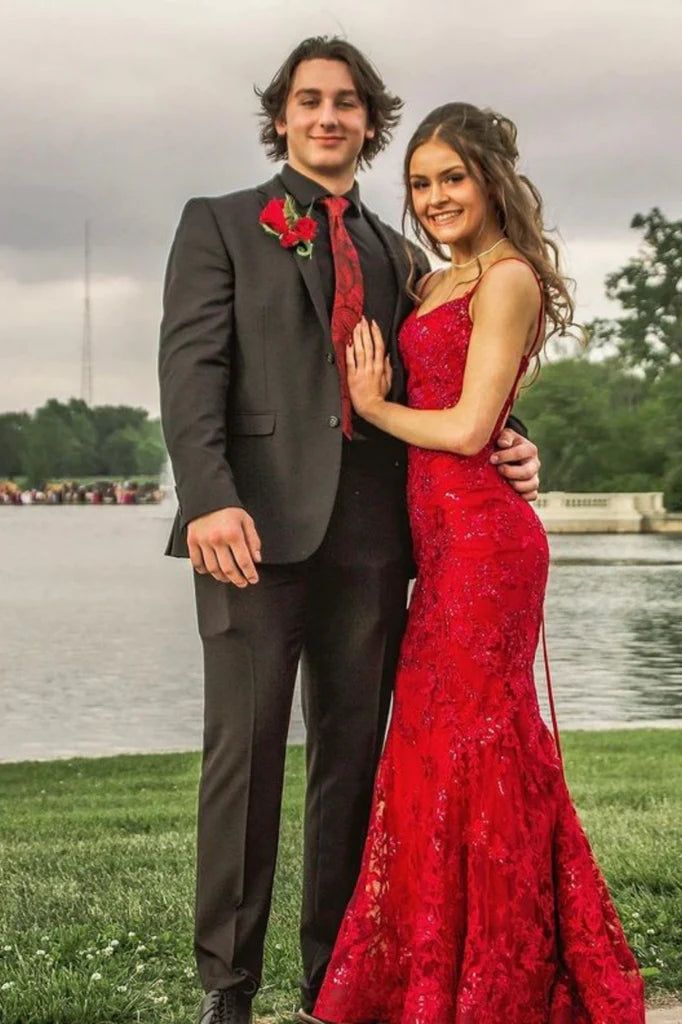 Burgundy Mermaid Lace Sequins Prom Dress Formal Wear Dresses fg6922 - View 3 | VelvetHem