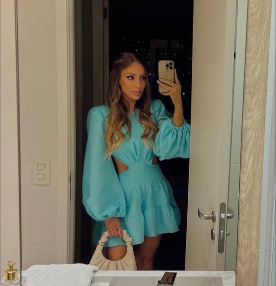 Fashion Long Sleeves Dress Short Prom Party Gown fg6256 - VelvetHem