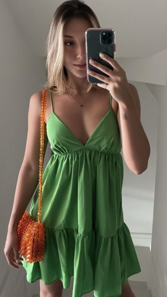 Sexy suspender sleeveless V-neck A-line skirt high waist one-piece lace-up solid color dress