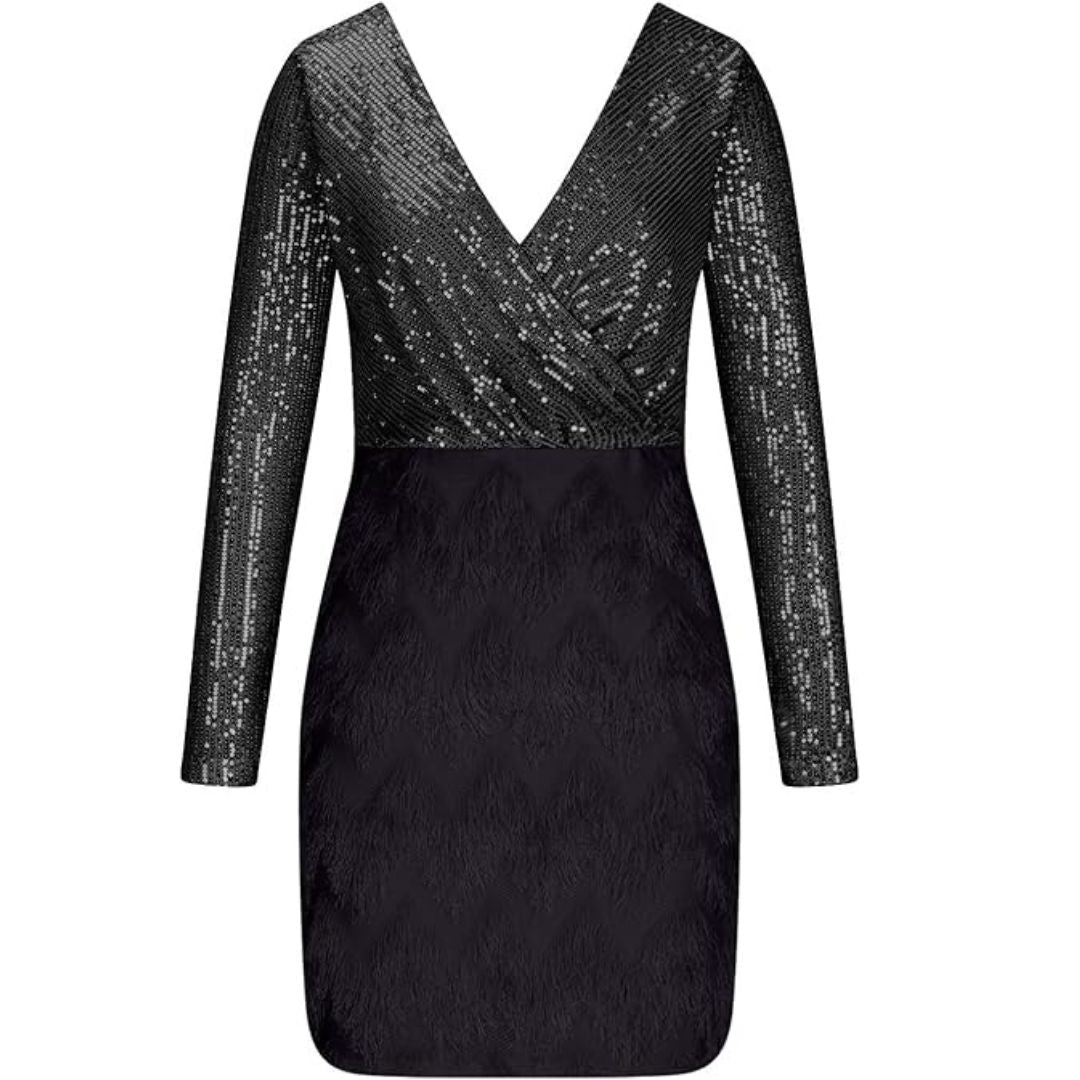 Amalberga Aesthetic Heidi Mode Sequin Dress with V Neck Statement Occasion Edit