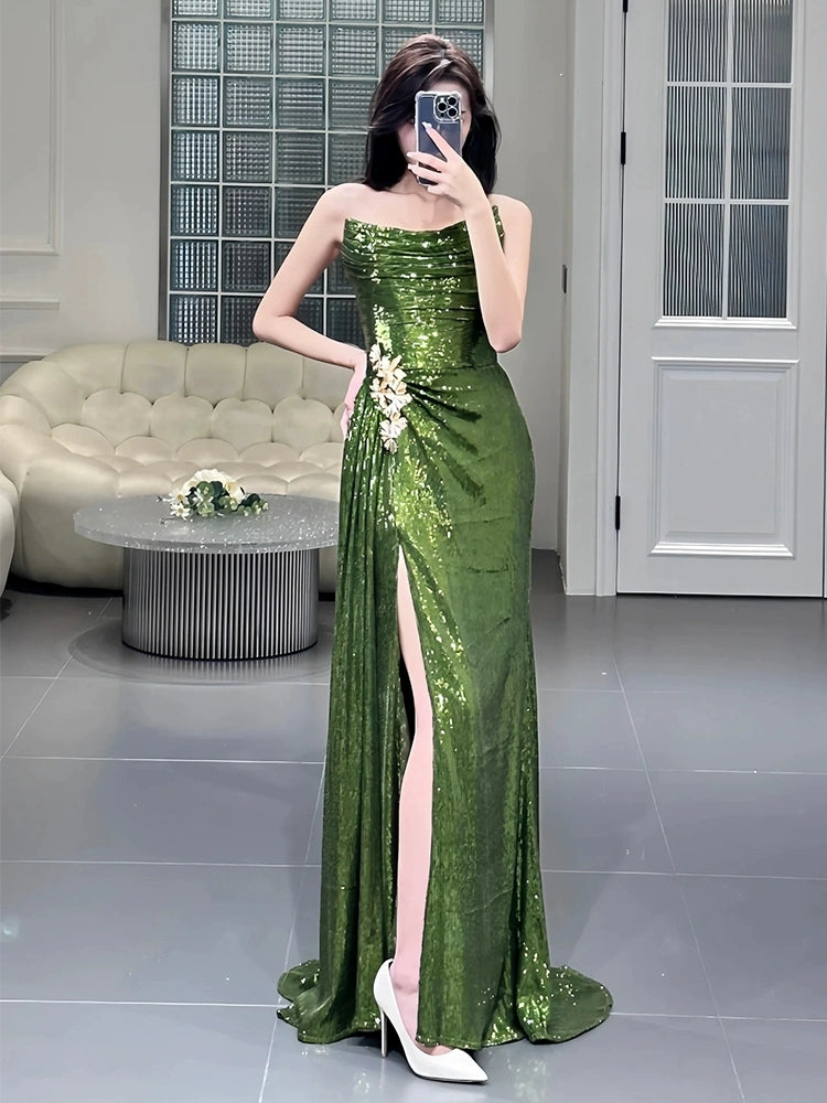 Green Sequin Mermaid Long Prom Dress Sexy Evening Dresses - View 5 | VelvetHem